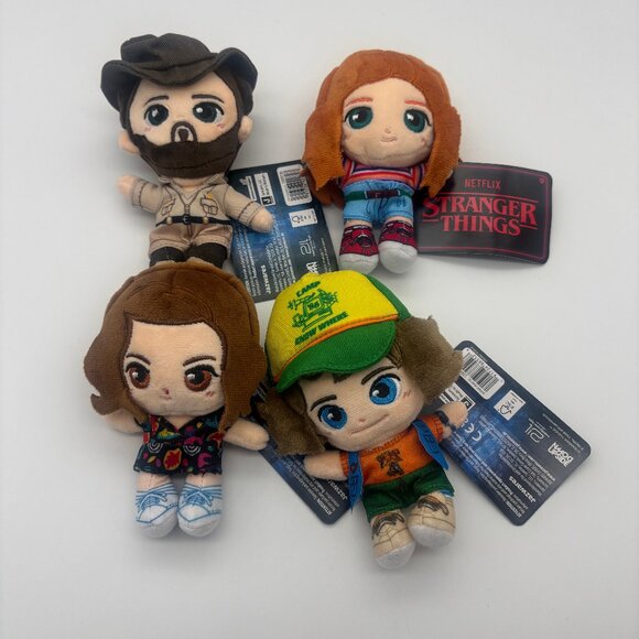 Stranger Things SET of 4 Chibi Plush 4" DUSTIN HOPPER MAX ELEVEN Embroidered New - Picture 1 of 14